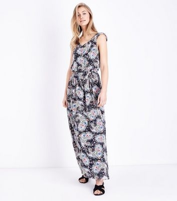 Mela Blue Floral Paisley Print Maxi Dress