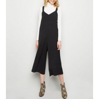 Black Button Side Cropped Jumpsuit