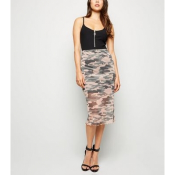 Green Camo Mesh Midi Skirt