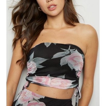 Black Floral Mesh Tie Bandeau Top