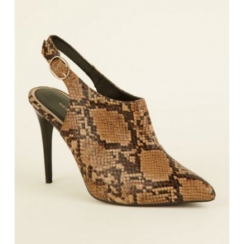 Brown Faux Snake Slingback Heels