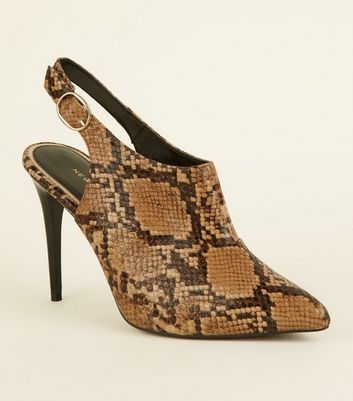 Brown Faux Snake Slingback Heels