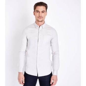 Cream Muscle Fit Stretch Oxford Shirt