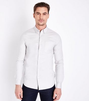 Cream Muscle Fit Stretch Oxford Shirt