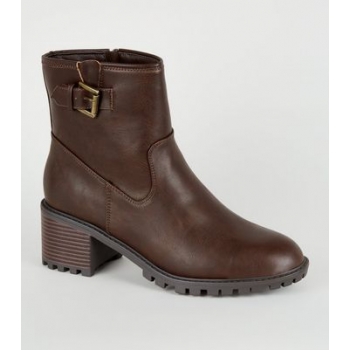 Brown Buckle Strap Chunky Biker Boots