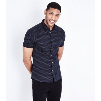 Navy Polka Dot Muscle Fit Poplin Shirt