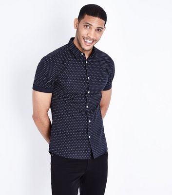 Navy Polka Dot Muscle Fit Poplin Shirt