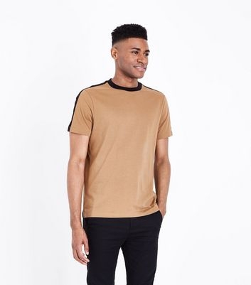 Camel Contrast Stripe Ringer T-Shirt