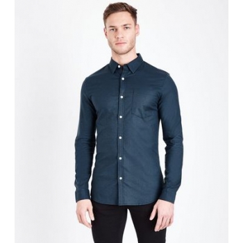 Navy Muscle Fit Stretch Oxford Shirt