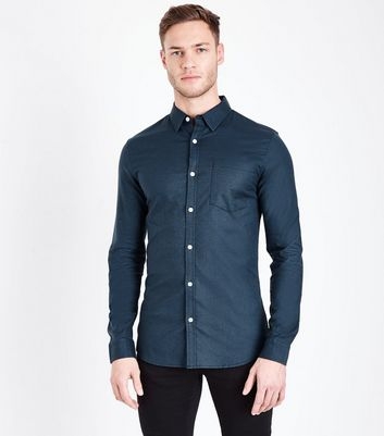 Navy Muscle Fit Stretch Oxford Shirt