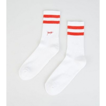 White and Red Stripe Toronto Embroidered Socks