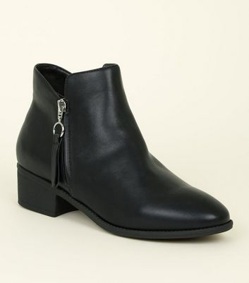 Black Zip Side Western Ankle Boots