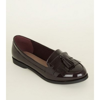 Dark Red Patent Fringe Front Loafers