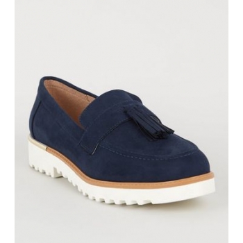 Navy Suedette Chunky Tassel Loafers