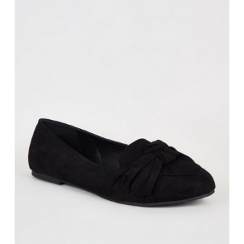 Wide Fit Black Suedette Bow Loafers