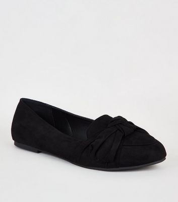 Wide Fit Black Suedette Bow Loafers