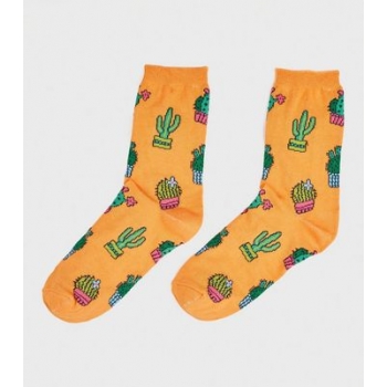 Orange Cactus Pattern Socks