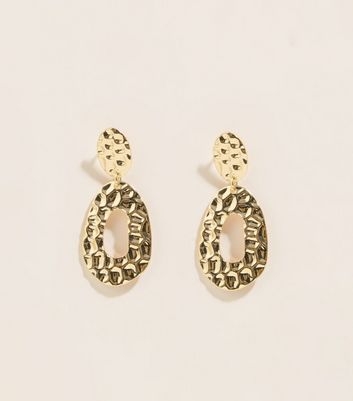 WANTED Gold Hammered Drop Oval Earrings