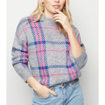 Petite Light Grey Neon Check Jumper