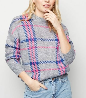 Petite Light Grey Neon Check Jumper