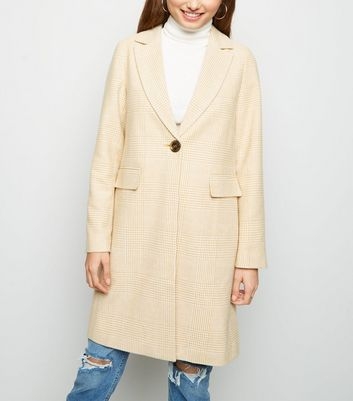 Yellow Pastel Brushed Check Coat