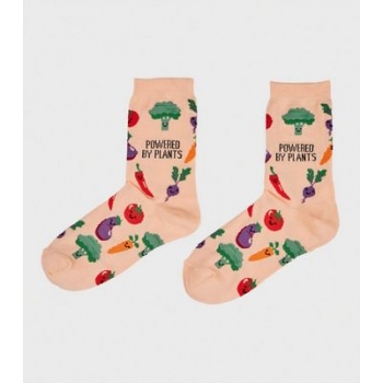 Pink Powered By Plants Slogan Socks