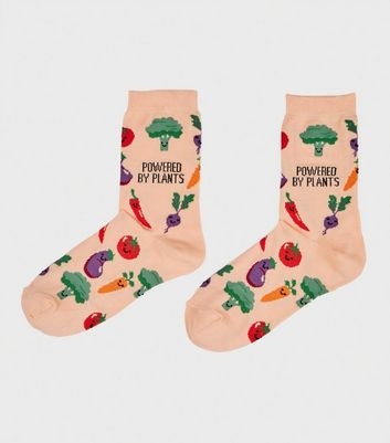 Pink Powered By Plants Slogan Socks