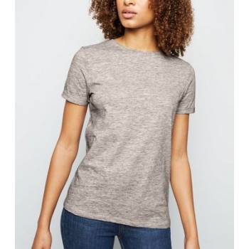 Grey Marl Organic Cotton Blend Roll Sleeve T-Shirt