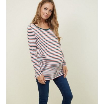 Maternity Orange and Green Stripe Long Sleeve T-Shirt