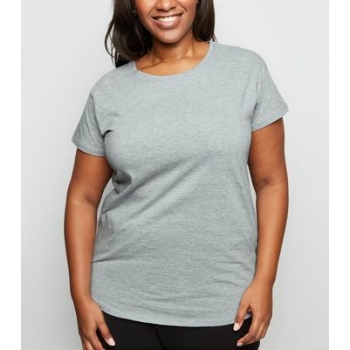 Curves Grey Cotton Blend T-Shirt