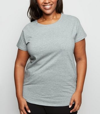 Curves Grey Cotton Blend T-Shirt