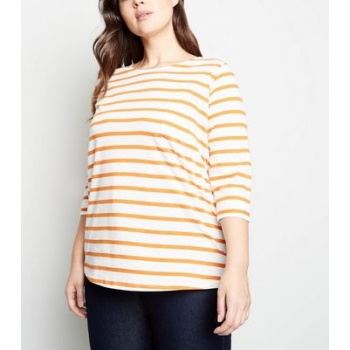 Curves Orange Stripe Pocket Front T-Shirt