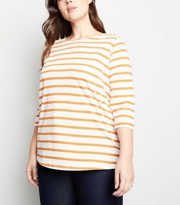 Curves Orange Stripe Pocket Front T-Shirt