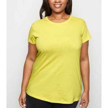 Curves Yellow Cotton Blend T-Shirt