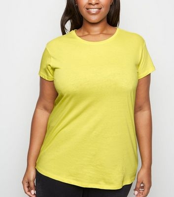 Curves Yellow Cotton Blend T-Shirt