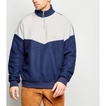 Blue Colour Block Fleece Funnel Neck Sweatshirt