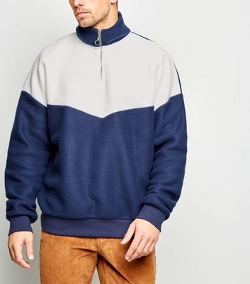 Blue Colour Block Fleece Funnel Neck Sweatshirt