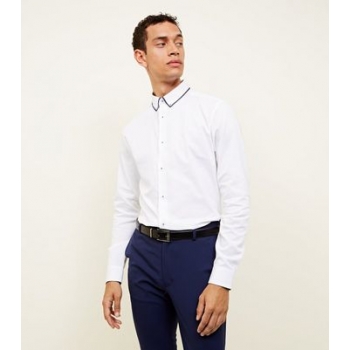 White Textured Double Collar Shirt