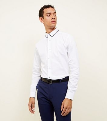 White Textured Double Collar Shirt