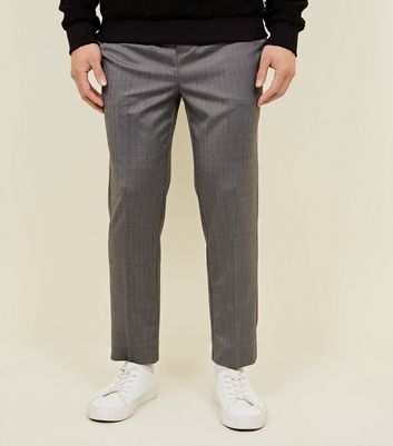 Grey Herringbone Elasticated Drawstring Trousers