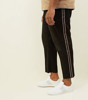 Plus Size Black Pull On Side Stripe Trousers