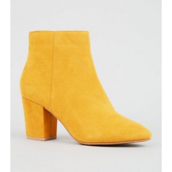 Mustard Suedette Mid Block Heel Ankle Boots