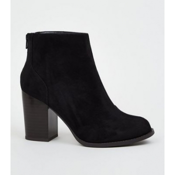 Wide Fit Black Suedette Block Heel Western Boots