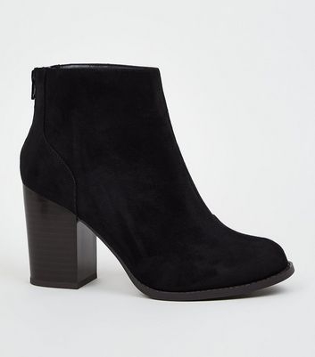 Wide Fit Black Suedette Block Heel Western Boots