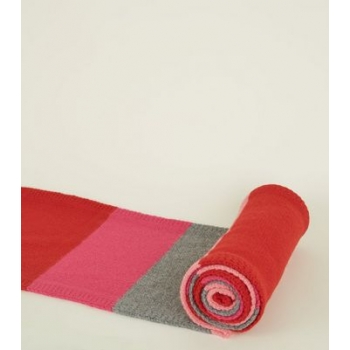 Pink and Red Colour Block Stripe Knit Scarf