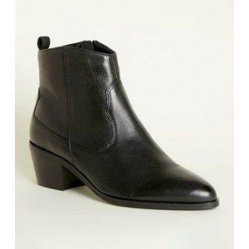 Black Leather Western Ankle Boots