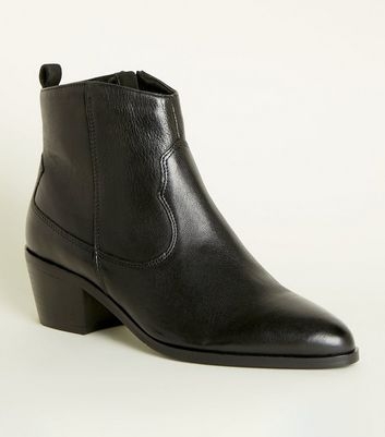 Black Leather Western Ankle Boots