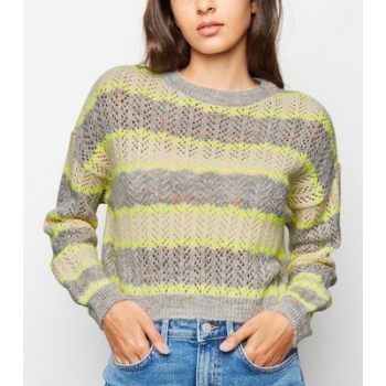 Grey Neon Stripe Pointelle Jumper