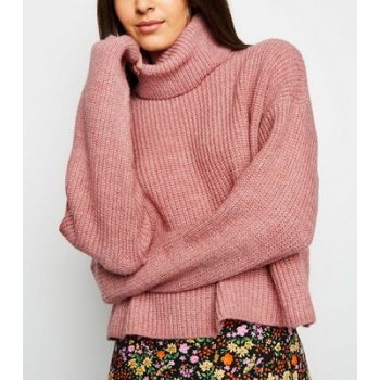 Mid Pink Roll Neck Boxy Jumper