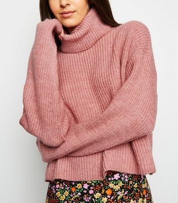 Mid Pink Roll Neck Boxy Jumper